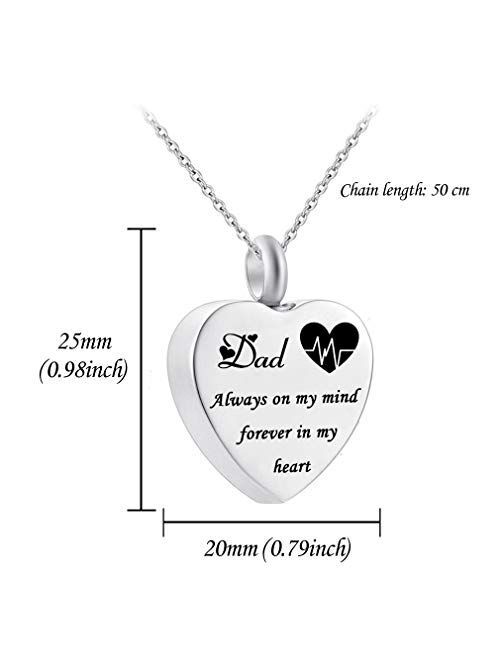 Heart Urn Necklace for Ashes Always on My Mind Forever in My Heart Cremation Jewelry Memorial Ashes Keepsake Pendant Electrocardiogram Jewelry
