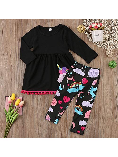Fashion Kids Toddler Girl Long Sleeve Tunic Top Dress+Floral Pants Outfit Set Spring Fall Clothes