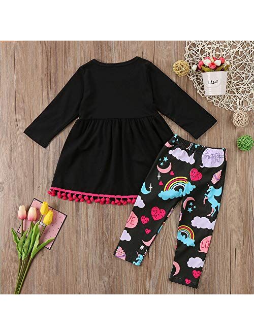 Fashion Kids Toddler Girl Long Sleeve Tunic Top Dress+Floral Pants Outfit Set Spring Fall Clothes