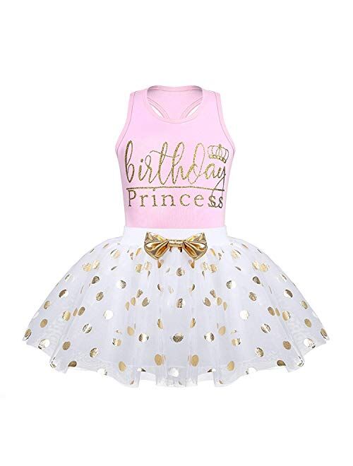 Toddler Kids Baby Girls Outfits Brithday Princess Vest Sleeveless Top +Dot Bubble Skirt Summer