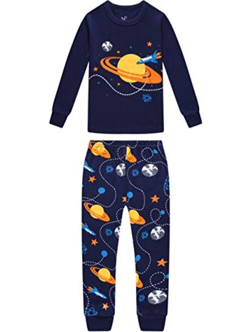 CoralBee Pajamas for Boys Kids Rocket Airplane Sleepwear Baby Girls Clothes 4 Pieces Pants Set