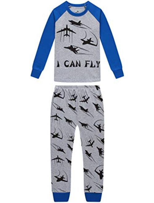 CoralBee Pajamas for Boys Kids Rocket Airplane Sleepwear Baby Girls Clothes 4 Pieces Pants Set