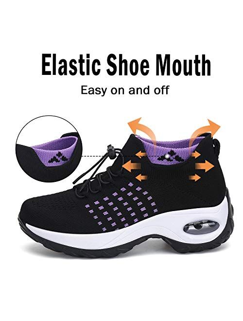 Mishansha Women's Walking Shoes Sock Sneakers Slip on Mesh Air Cushion Comfortable Wedge Easy Shoes Platform Loafers