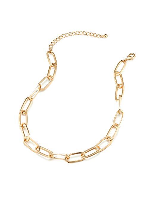 LANE WOODS Gold Chain Necklace and Bracelet for Women Ladies Dainty and Chunky Chain Link Paperclip Jewelry Set