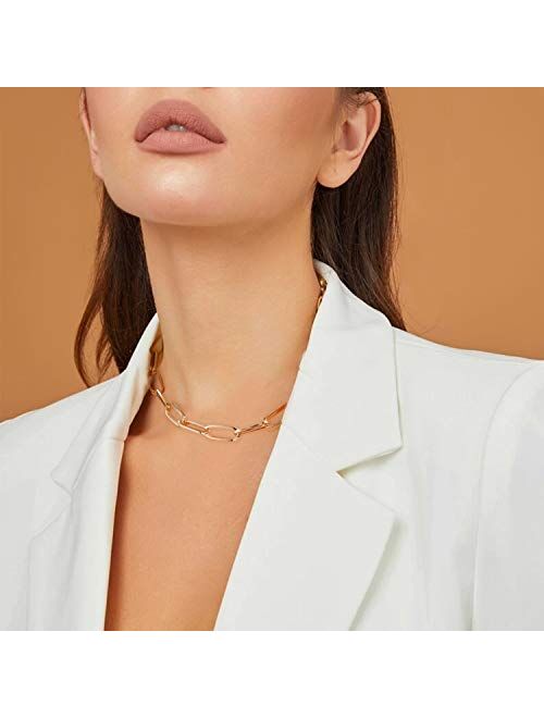 M MOOHAM Dainty Layered Initial Necklaces for Women, 14K Gold Plated Paperclip Chain Necklace Simple Cute Hexagon Letter Pendant Initial Choker