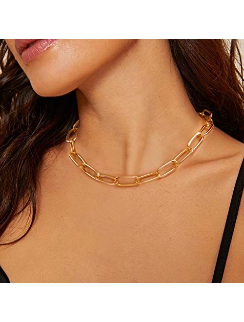 LANE WOODS Gold Chain Necklace and Bracelet for Women Ladies Dainty and Chunky Chain Link Paperclip Jewelry Set
