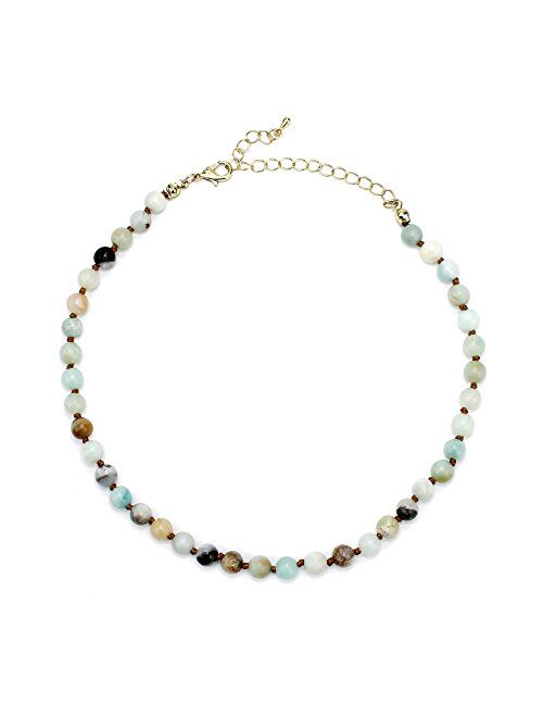POMINA Semi Precious Stone Beaded Short Choker Necklace for Women, Natural Gemstone Beaded Choker Necklace for Teen Girls