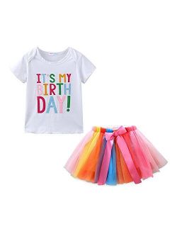 Mud Kingdom Little Girl Birthday Outfit Tops and Skirt Tutu Clothes Set