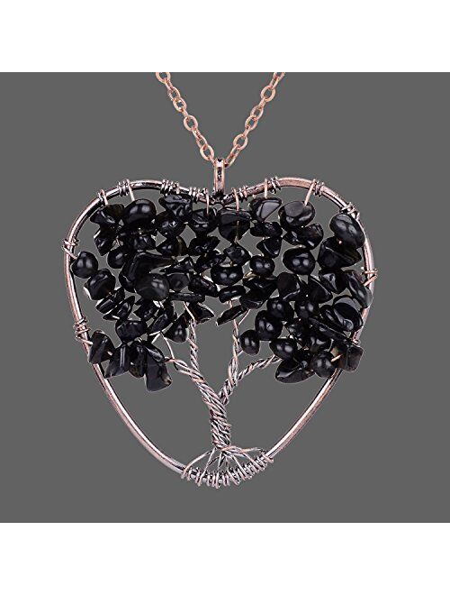 Tree of Life Necklace Heart Shaped Wire Wrapped Family Tree Pendant Crystal Birthstone Jewelry