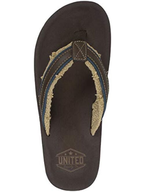 UNITED SUPPLY CO. Men's Sandal with Arch Support,Flip Flop Sandal, Classic Casual and Comfortable, Frayed Webbing, Brown Navy, Size 8 to 13