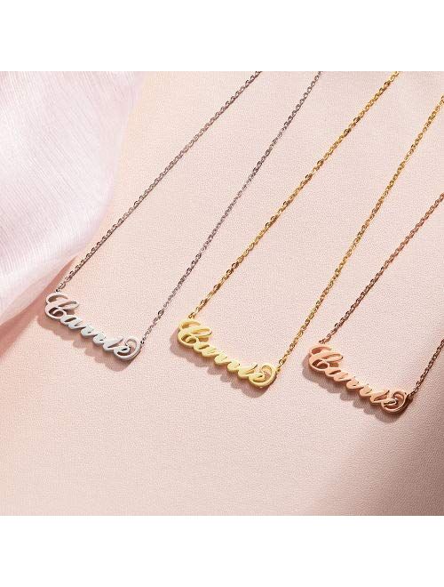 SOUFEEL Personalized Name Necklace Name Plate Necklace Pendant Stainless Steel Customize Necklace Gifts Rose Gold/Silver/14K Gold Plated for Girls, Women, Men, Boys, Mom,