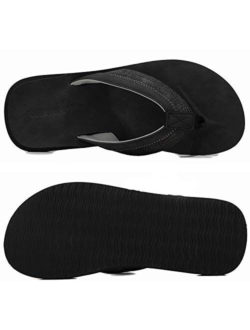 AX BOXING Men's Flip Flops Advanced Leather Sliders Thong Sandals