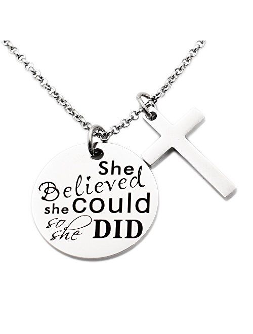 N.egret Necklace Chain Cross Pendant Inspirational Jewelry Quotes Gift for Girl Teen Daughter Men Birthday