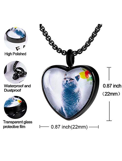 Fanery Sue Personalized Photo Cremation Urn Necklace for Ashes Custom Engraving Heart Pendant Memorial Keepsake Jewelry with Filling Tool