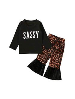 Newborn Infant Baby Girl Printed Outfit Set Long Sleeve T-Shirt & Bell-Bottom Pants 2PC Fall Winter Outfit Set Clothes