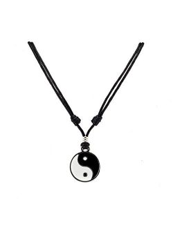 BlueRica Yin Yang Pendant on Adjustable Black Rope Cord Necklace