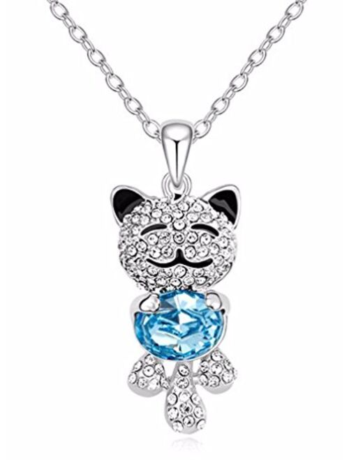 Caperci Cute Lucky Cat Swarovski Crystal Pendant Necklace - Best Christmas Jewelry Gifts for Daughter and Girls
