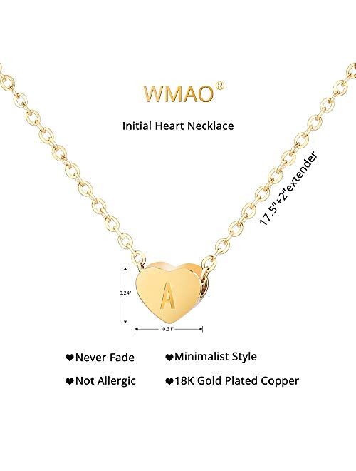 Initial Heart Necklace Pendant-18K Gold Plated 26Alphabet Tiny Dainty Heart Choker Necklace for Women Girls Kids Birthday Day Gift, Bridesmaid Gift