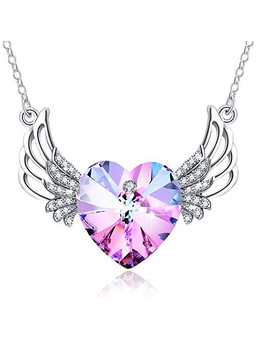 PLATO H Angel wing Heart Necklace Crystals from Swarovski for Women Girl Guardian Angel Pendant with Dainty Jewelry Box