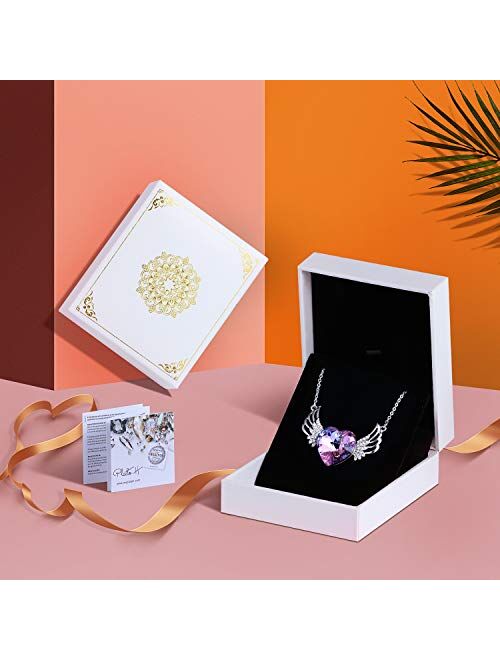 PLATO H Angel wing Heart Necklace Crystals from Swarovski for Women Girl Guardian Angel Pendant with Dainty Jewelry Box