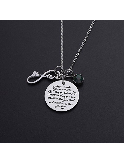 Fullrainbow You are Braver Than You Believe Stainless Steel Birthstone Necklace Gift for Girls