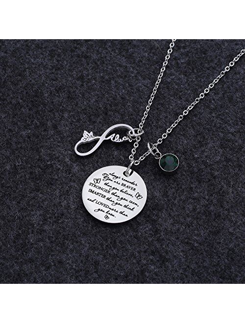 Fullrainbow You are Braver Than You Believe Stainless Steel Birthstone Necklace Gift for Girls
