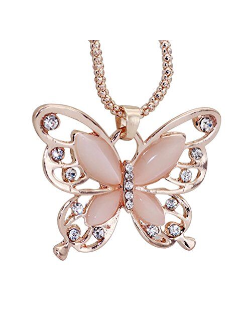 Comelyjewel Necklace Hollow Crystal Butterfly Pendant Necklace Jewelry for Women Girl Birthday Gifts Durable and Useful