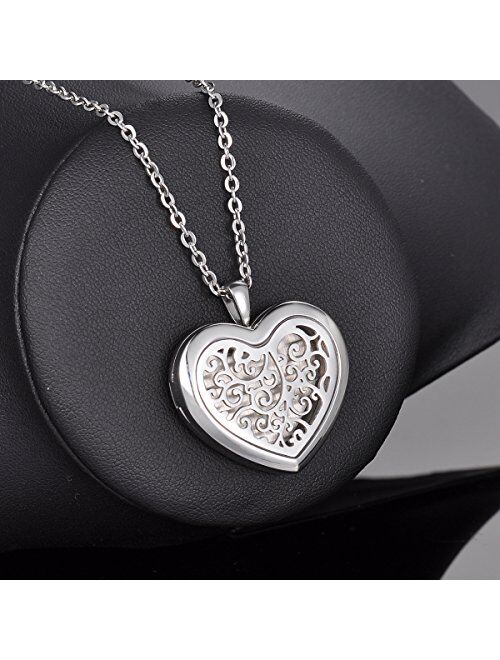 HooAMI Aromatherapy Essential Oil Diffuser Necklace Stainless Steel Perfume Locket Pendant with 12 Refill Pads