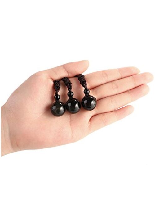 4 Pack Natural Black Obsidian Necklace Double Rainbow Eye Beads Lucky Blessing Necklace, 16 mm