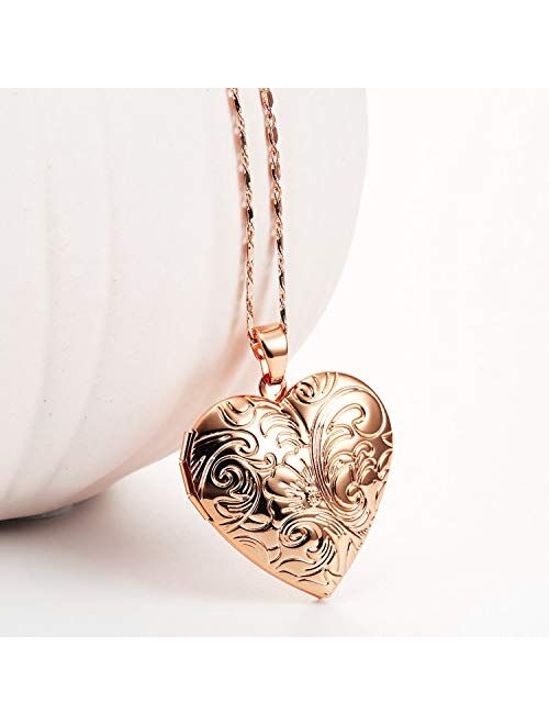 YOUFENG Locket Necklace That Holds Pictures Flower Lockets Necklaces Pendant 18K Gold Plated Gifts for Women Girl