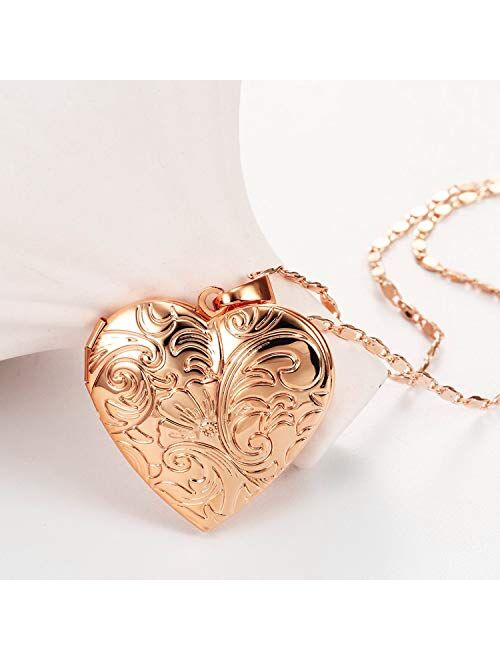 YOUFENG Locket Necklace That Holds Pictures Flower Lockets Necklaces Pendant 18K Gold Plated Gifts for Women Girl