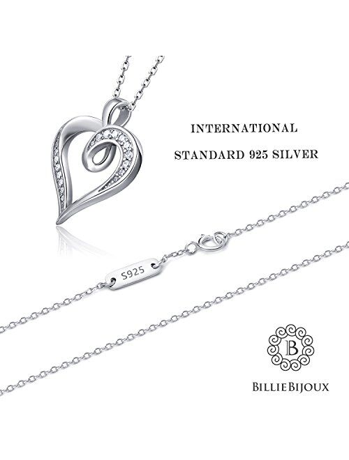 Billie Bijoux 925 Sterling Silver Infinity Love Heart Necklace Platinum Plated Round CZ Diamond Fine Woman's jewelry 18" for Women Girls