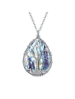 FOCALOOK Tree of Life Natural Abalone Shell Necklace,Family Tree Necklace for Men Women
