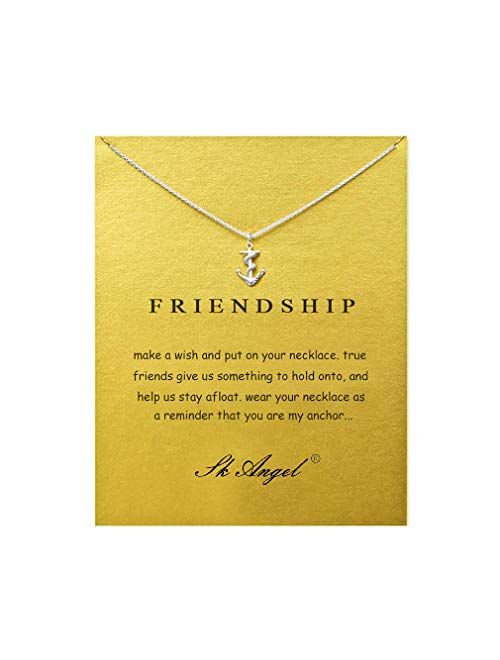 Message Card Compass Pendant Necklace Friendship Starfish Good Luck Elephant Pendant Chain Necklace with Gift Card