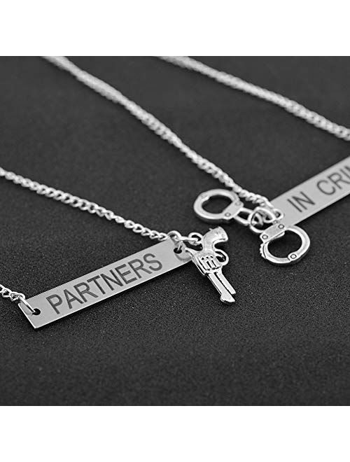 MJartoria Best Friend Necklaces Partners in Crime Engraved Friendship BFF Necklace for 2