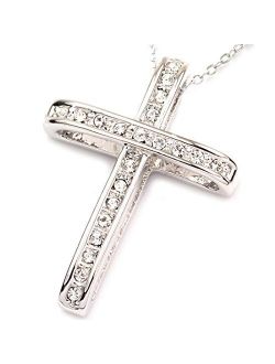 FC Jory White & Rose Gold Plated Crystal Rhinestones Cross Pendant Necklace
