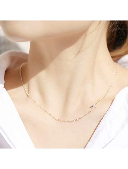 Hidepoo Sideways Initial Necklace for Women, 14k Gold Plated Dainty Cubic Zirconia Sideways Alphabet 26 A-Z Letter Necklace, Personalized Tiny Monogram Initial Necklace G
