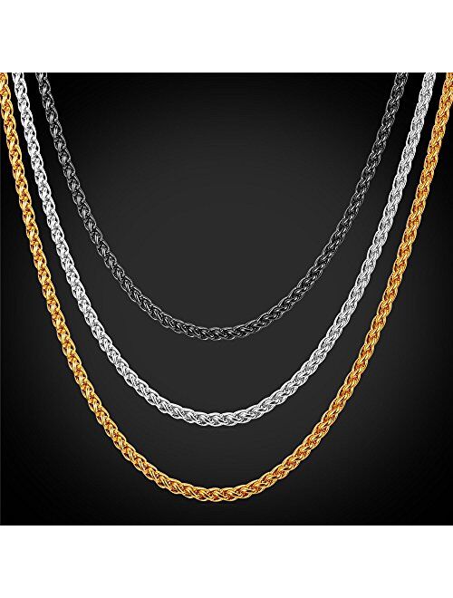 U7 Rope Wheat Chain 3mm/5mm/ 6mm/9mm Boys Mens Fashion Jewelry Stainless Steel Fashion Necklace/Bracelet/Chain Set, Wear Alone or with Pendant, Length 18 inch to 30 inch