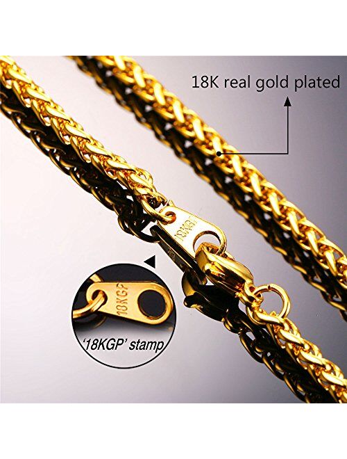 U7 Rope Wheat Chain 3mm/5mm/ 6mm/9mm Boys Mens Fashion Jewelry Stainless Steel Fashion Necklace/Bracelet/Chain Set, Wear Alone or with Pendant, Length 18 inch to 30 inch