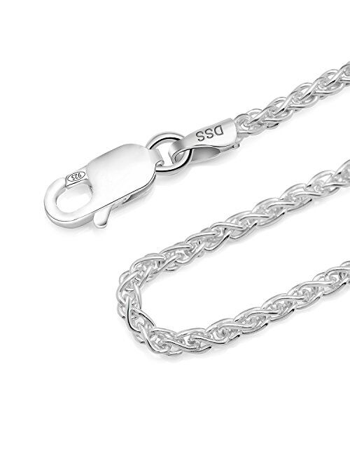 925 Sterling Silver 2MM Wheat Chain Lobster Claw Clasp 16-30 Inch