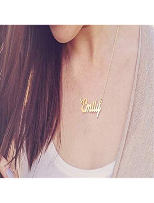 AsiaRhyme Brass Name Necklace Personalized Necklace,Customized Necklace 925 Sterling Silver Necklace for Women,Custom Name Necklace Made with Any Name