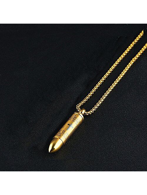 changgaijewelry Mens Cross Pendant Necklace for Men Black Gold English Urn Lord's Prayer Stainless Steel Ash Memorial Bullet Chain Nice Gifts