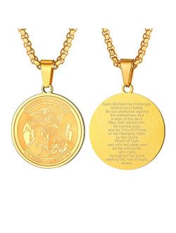 U7 Personalized St. Michael Saint Christopher Necklace Stainless Steel/18K Gold Plated Round/Oval/Shield Patron Saint Biblical Archangel Pendant Necklaces with 22"