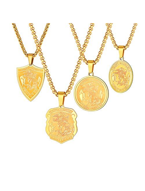 U7 Personalized St. Michael Saint Christopher Necklace Stainless Steel/18K Gold Plated Round/Oval/Shield Patron Saint Biblical Archangel Pendant Necklaces with 22"