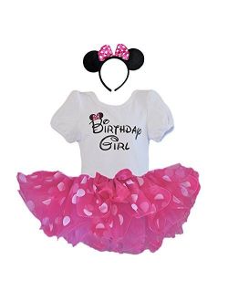 1st 2nd 3rd 4th 5th 6th Birthday Girl Shirt with Polka Dot Tutu and Headband 3 PCs Outfit Set