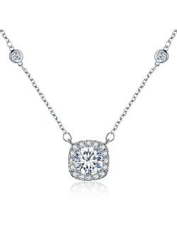 SBLING Platinum Plated Cubic Zirconia/Swarovski Cushion Shape Halo Pendant Necklace/Earrings- Gifts for Women/Girls