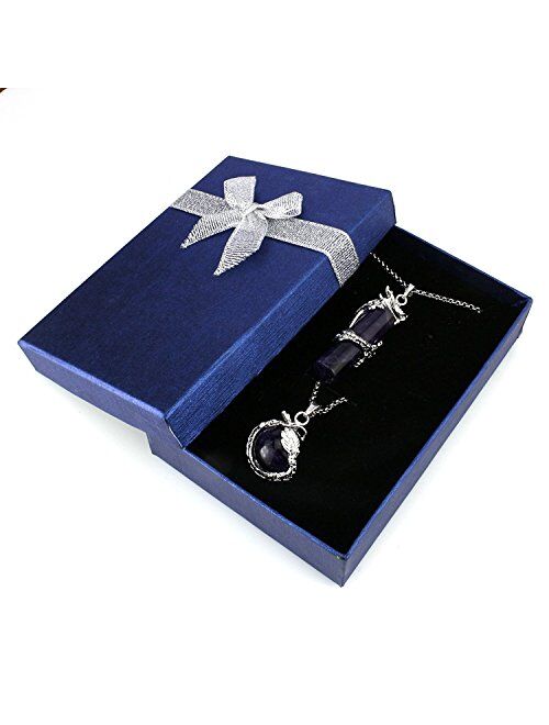 BEADNOVA 2pcs Dragon Wrapped Round Ball Cylinder Gemstone Necklace Crystal Healing Couple Pendant Necklaces Set