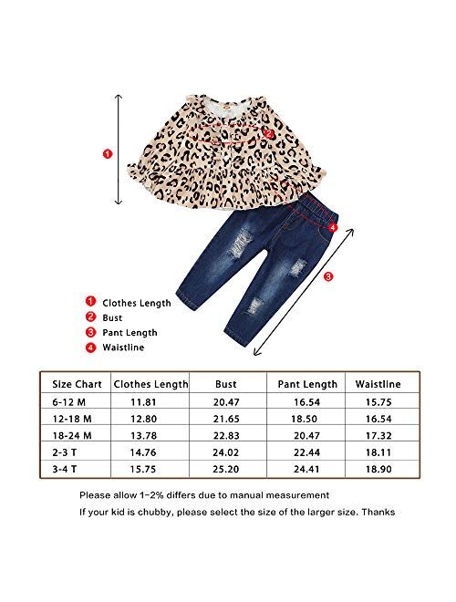NZRVAWS Toddler Girl Clothes Long Sleeve Ruffle T-Shirt Yellow Top Denim Pants Ripped Jeans 2PCS Outfits Set