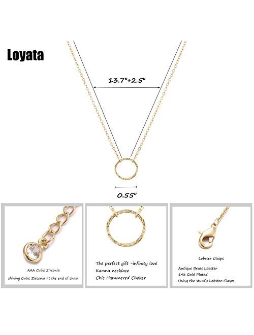 LOYATA 14K Gold Plated Choker Necklace, Bohemia Sequin Coins Delicate Chain Necklace with CZ Evil Eye Hamsa Hand Necklace for Women