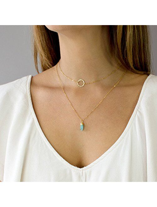 LOYATA 14K Gold Plated Choker Necklace, Bohemia Sequin Coins Delicate Chain Necklace with CZ Evil Eye Hamsa Hand Necklace for Women